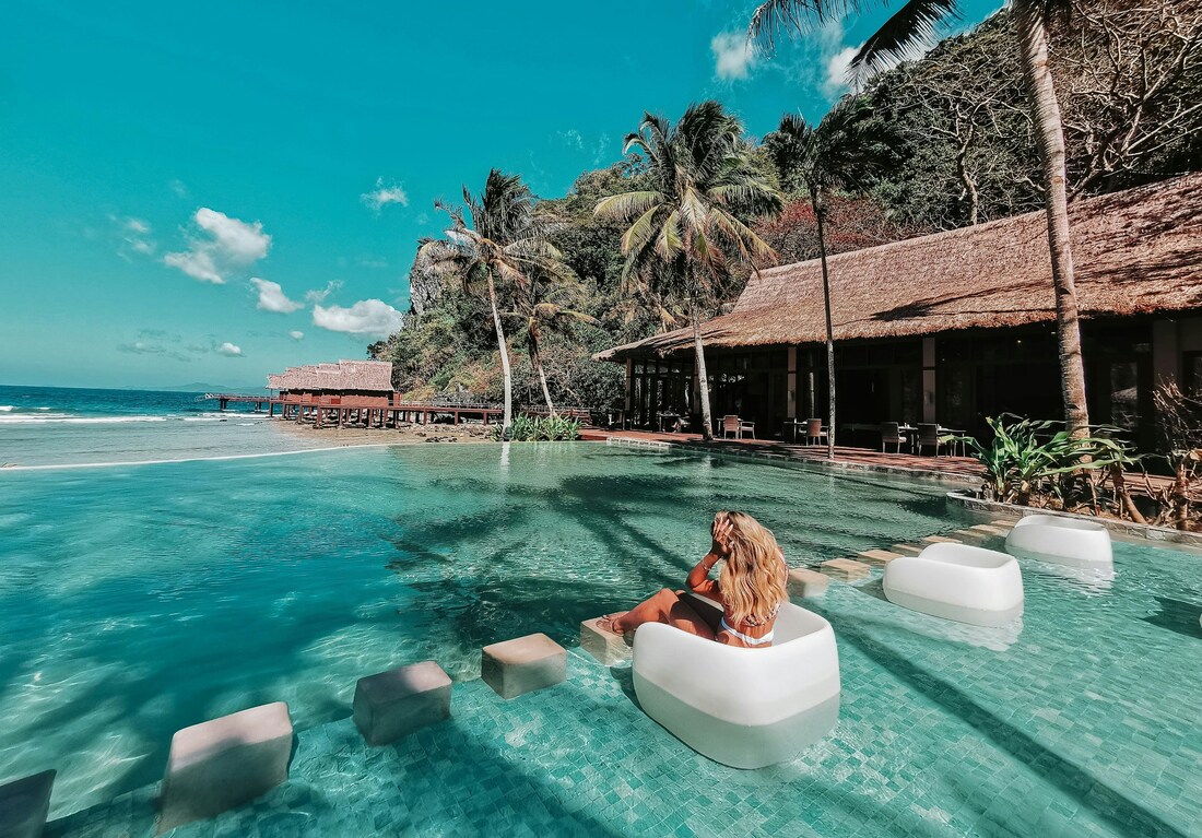 Tropical resort villa pool on the ocean